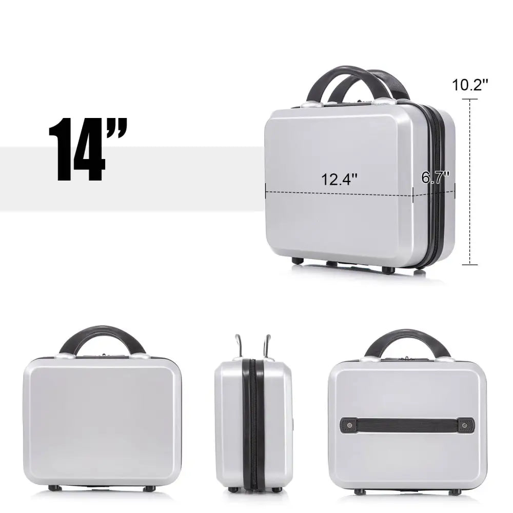 2 Piece Travel Luggage Set Hardshell Suitcase with Spinner Wheels 18” Underseat luggage and 14” Cosmetic Travel case Toiletry box Silver MLNshops]