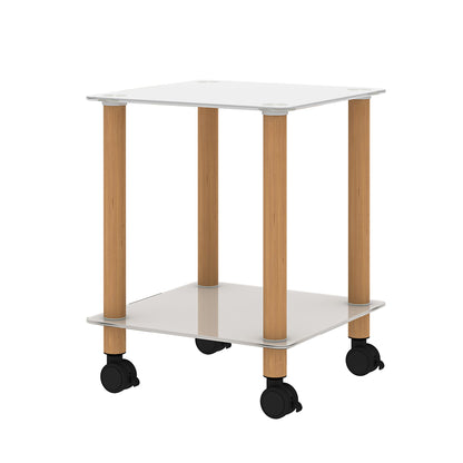 2-Tier End Table Modern Night Stand Side Table with Storage Shelve- White+Oak, 2 pcs MLNshops]