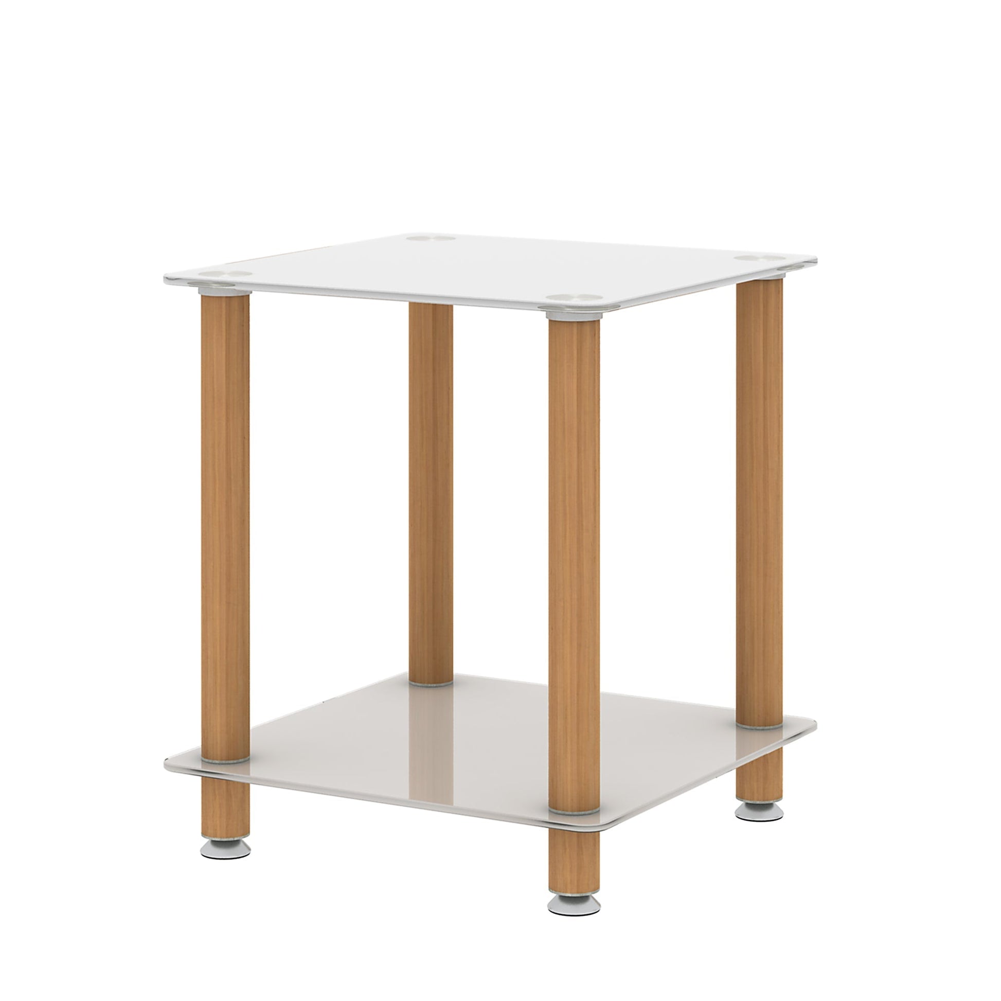 2-Tier End Table Modern Night Stand Side Table with Storage Shelve- White+Oak, 2 pcs MLNshops]