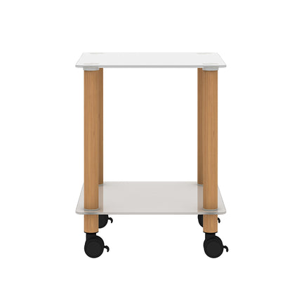 2-Tier End Table Modern Night Stand Side Table with Storage Shelve- White+Oak, 2 pcs MLNshops]