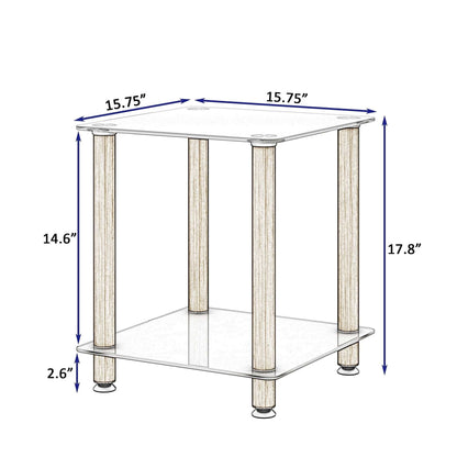 2-Tier End Table Modern Night Stand Side Table with Storage Shelve- White+Oak, 2 pcs MLNshops]