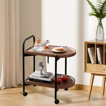 2-Tier Side Table Bar Cart, Metal Frame Mobile Trolley Sofa Side Table with Wheels, Movable MDF Coffee Table for Office, Classroom, Home MLNshops]