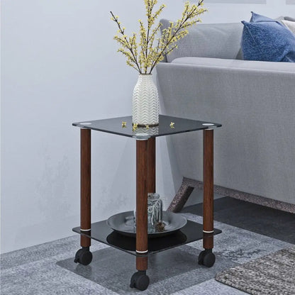 2 Tiers Space Saving End Table Modern Design Night Stand with Storage Shelve- Black+Walnut MLNshops]