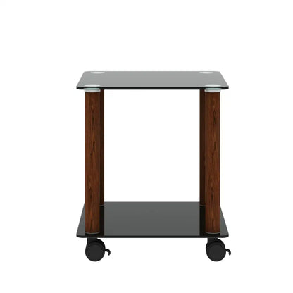 2 Tiers Space Saving End Table Modern Design Night Stand with Storage Shelve- Black+Walnut MLNshops]