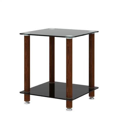 2 Tiers Space Saving End Table Modern Design Night Stand with Storage Shelve- Black+Walnut MLNshops]