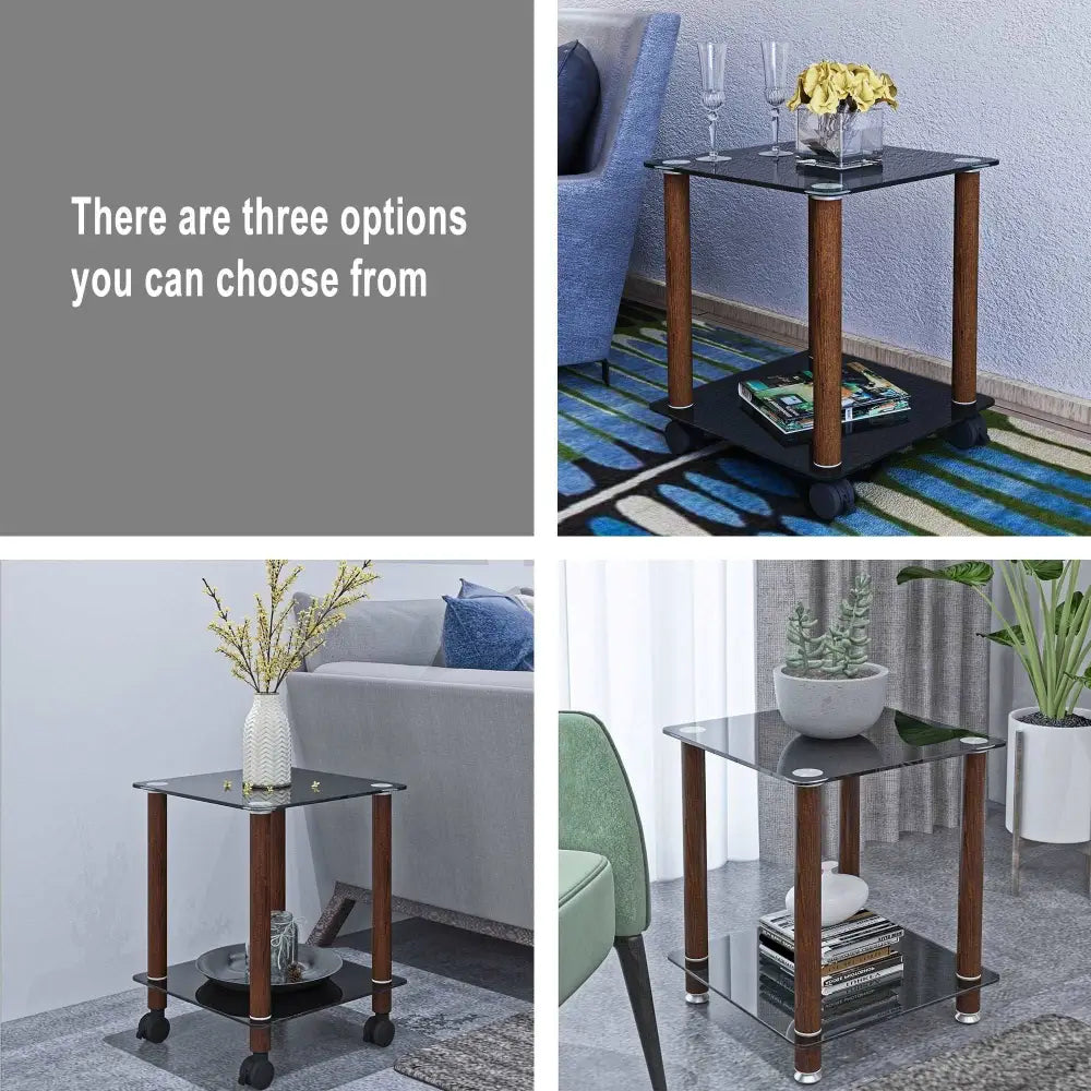 2 Tiers Space Saving End Table Modern Design Night Stand with Storage Shelve- Black+Walnut MLNshops]