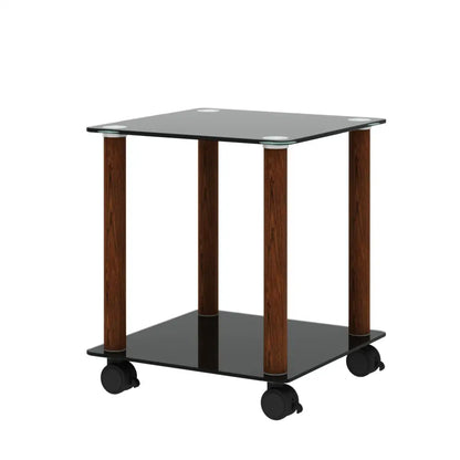 2 Tiers Space Saving End Table Modern Design Night Stand with Storage Shelve- Black+Walnut MLNshops]