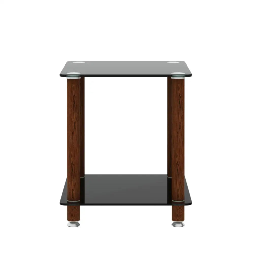 2 Tiers Space Saving End Table Modern Design Night Stand with Storage Shelve- Black+Walnut MLNshops]