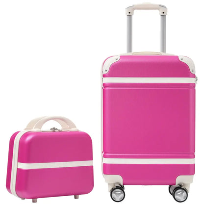 20 IN Hardside Luggage with Cosmetic Case , 2 Piece Lightweight Suitcase Set with Spinner Wheels, Carry on Vintage Luggage,Pink MLNshops]