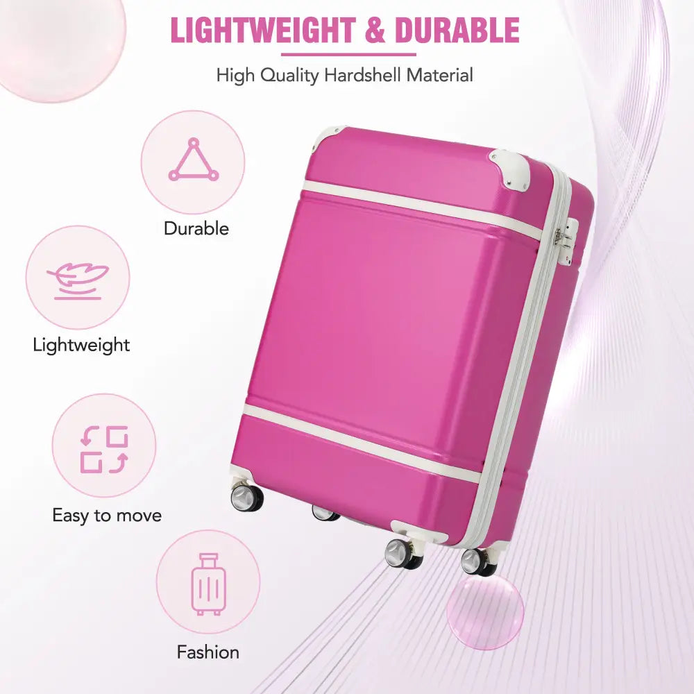 20 IN Hardside Luggage with Cosmetic Case , 2 Piece Lightweight Suitcase Set with Spinner Wheels, Carry on Vintage Luggage,Pink MLNshops]