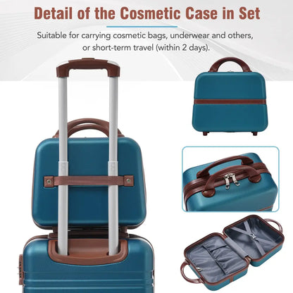 20 IN Hardside Luggage with Cosmetic Case , 2 Piece Lightweight Suitcase Set with Spinner Wheels, Carry on Vintage Luggage,Blue MLNshops]