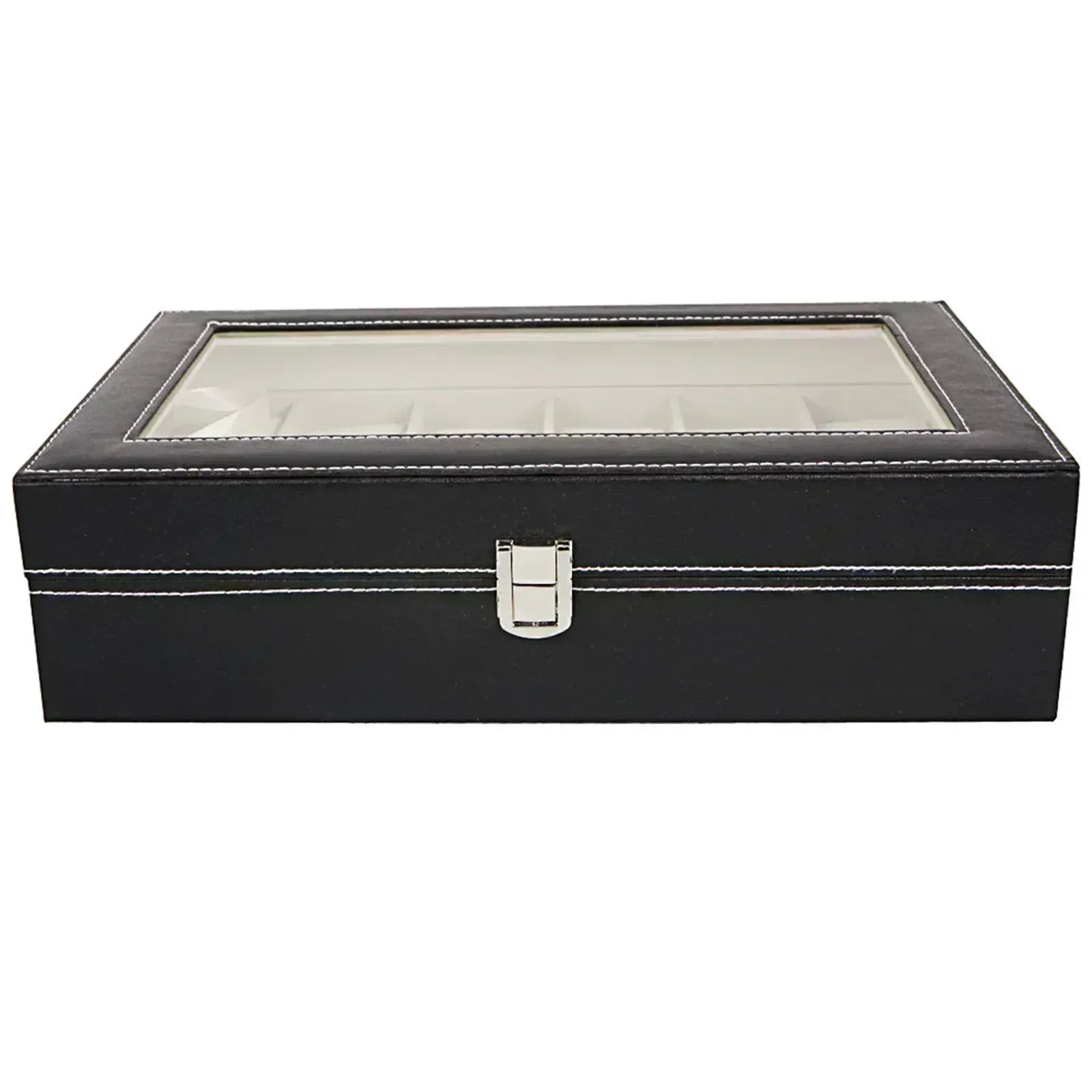 12 Compartments Top-level Opening Style Leather Watch Collection Box Black Default Title