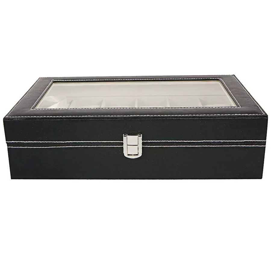 12 Compartments Top-level Opening Style Leather Watch Collection Box Black Default Title