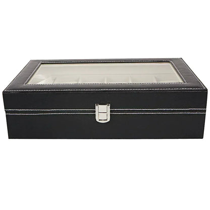 12 Compartments Top-level Opening Style Leather Watch Collection Box Black Default Title