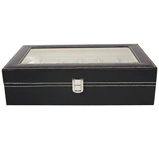 12 Compartments Top-level Opening Style Leather Watch Collection Box Black Default Title
