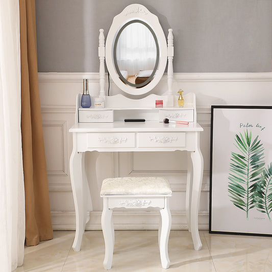 LED Single Mirror 4 Drawer Dresser White