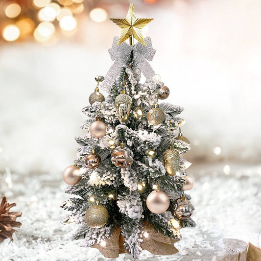 Exquisite Christmas Tree with LED Lights, 22in Small Tabletop Mini Gold Artificial Xmas Tree with Christmas Ornaments Default Title