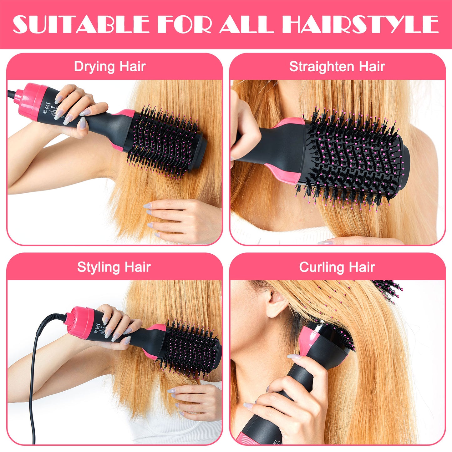 Hair Dryer Brush,Hair Volumizer for Drying & Straightening & Curling,Brush Blow Dryer Styler for Rotating Straightening, Curling