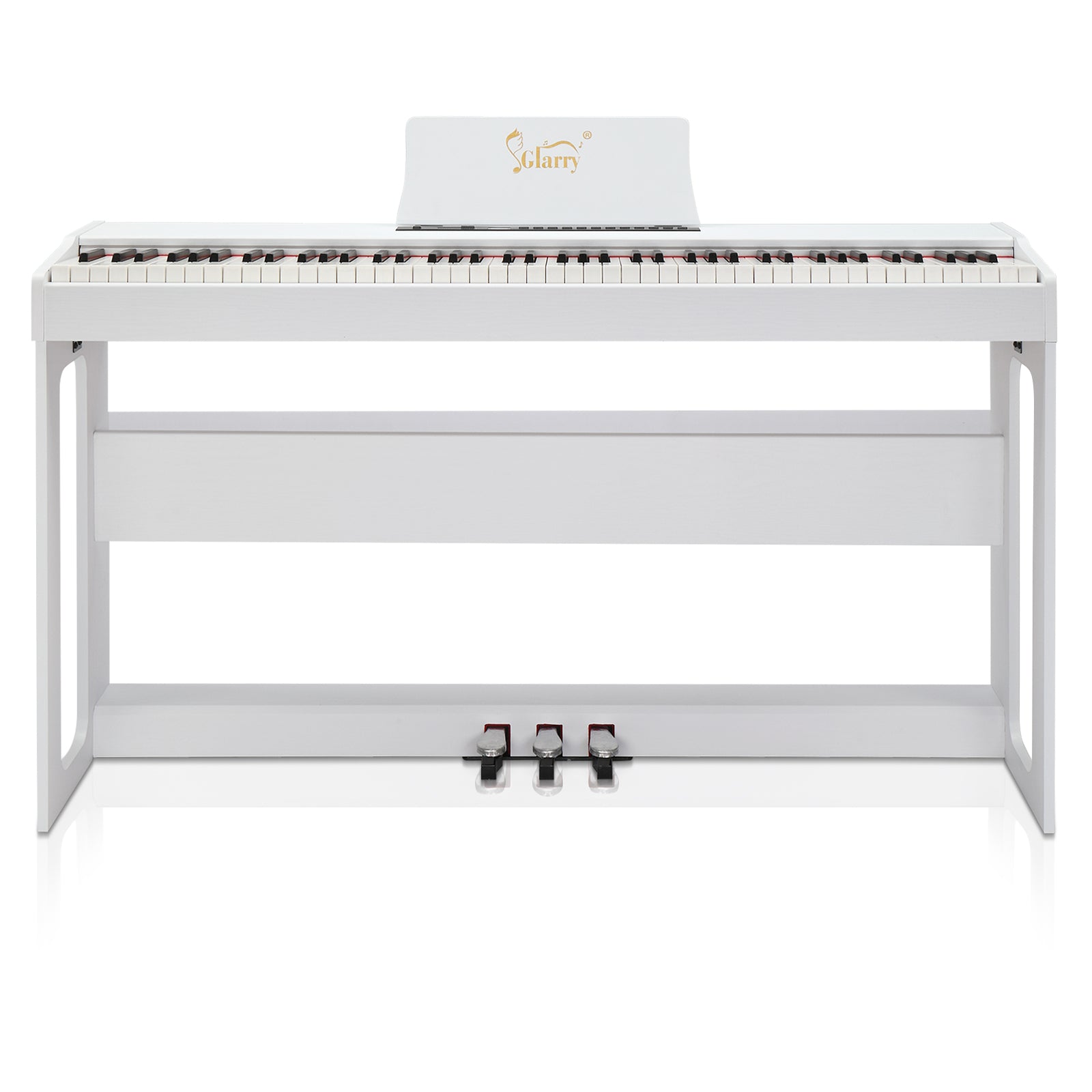 Glarry GDP-104 88 Keys Weighted Keyboards Digital Piano with Furniture Stand, Power Adapter, Triple Pedals, and Headphones White