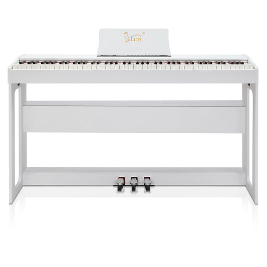 Glarry GDP-104 88 Keys Weighted Keyboards Digital Piano with Furniture Stand, Power Adapter, Triple Pedals, and Headphones White