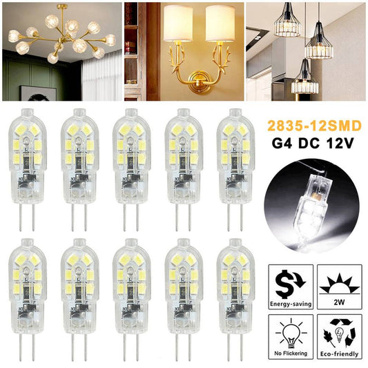 10pcs G4 12SMD Light Bulbs DC 12V Dimmable Cool White 2835 LED Replacement