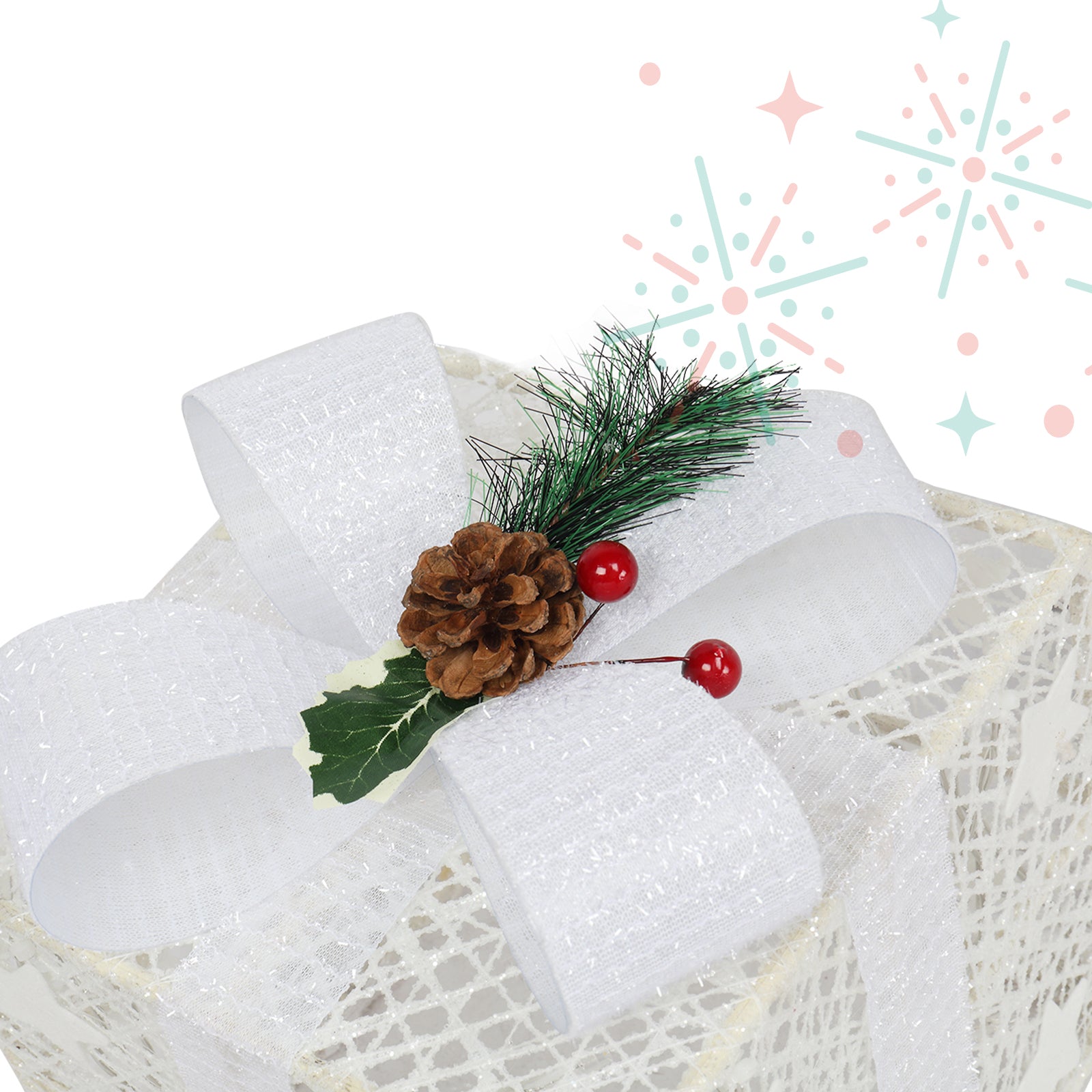 3pcs Square ABS Plastic Rack Garden Festive Decoration LED 60 Light Warm White Light Cotton Thread Powder Gift Box MLNshops]