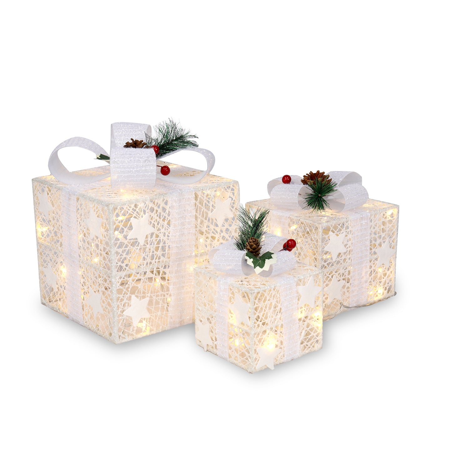 3pcs Square ABS Plastic Rack Garden Festive Decoration LED 60 Light Warm White Light Cotton Thread Powder Gift Box MLNshops]