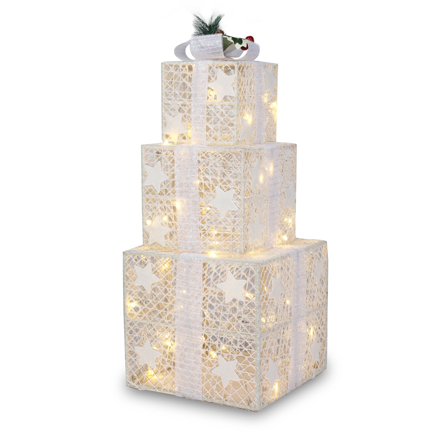 3pcs Square ABS Plastic Rack Garden Festive Decoration LED 60 Light Warm White Light Cotton Thread Powder Gift Box MLNshops]