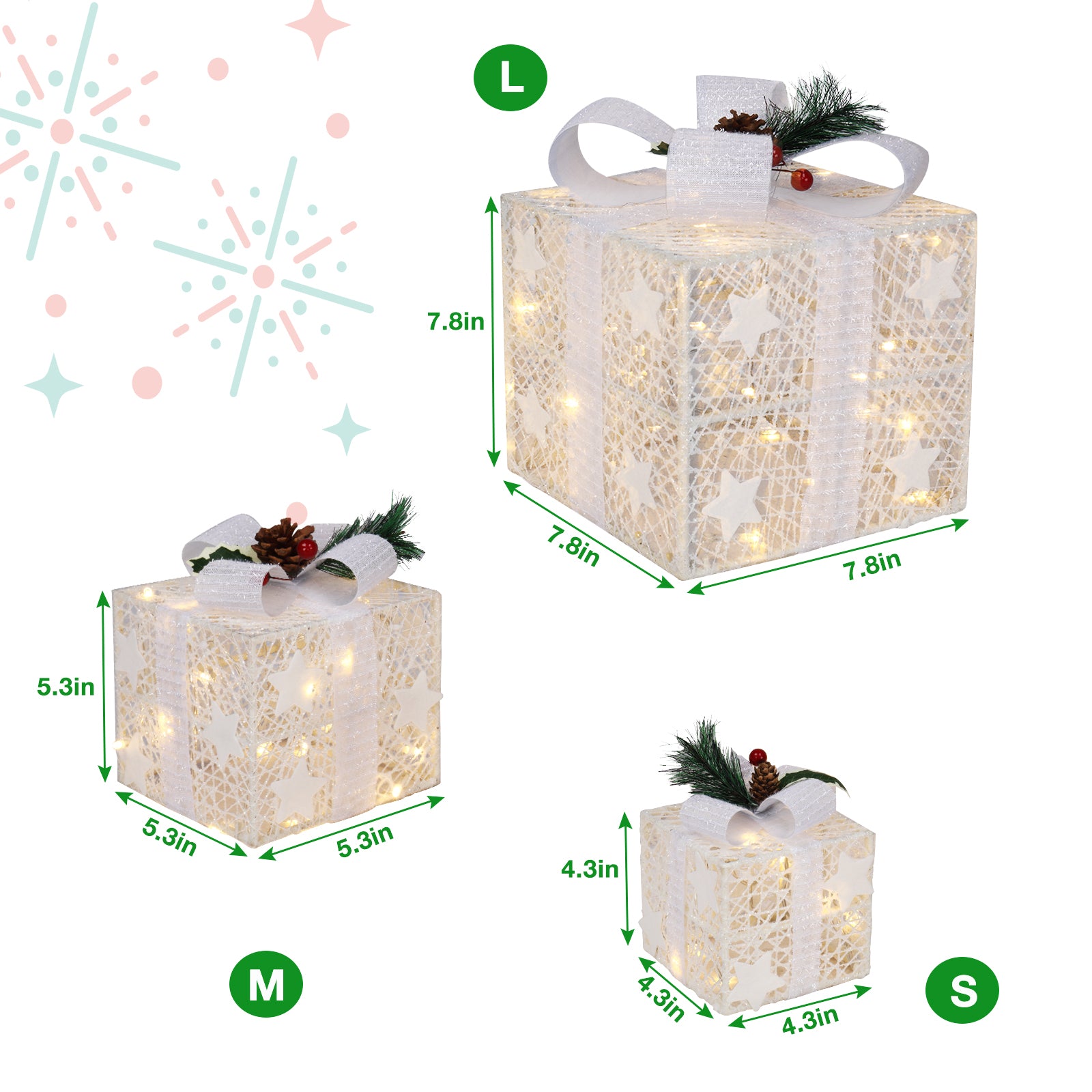 3pcs Square ABS Plastic Rack Garden Festive Decoration LED 60 Light Warm White Light Cotton Thread Powder Gift Box MLNshops]