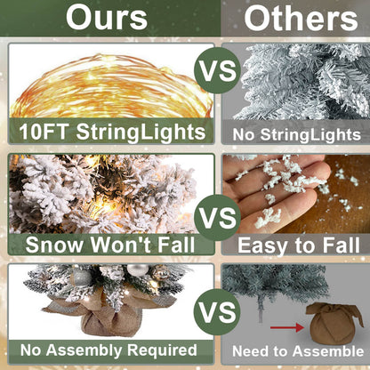 Exquisite Christmas Tree with LED Lights, 2ft Small Tabletop Mini White Artificial Xmas Tree with Christmas Ornaments