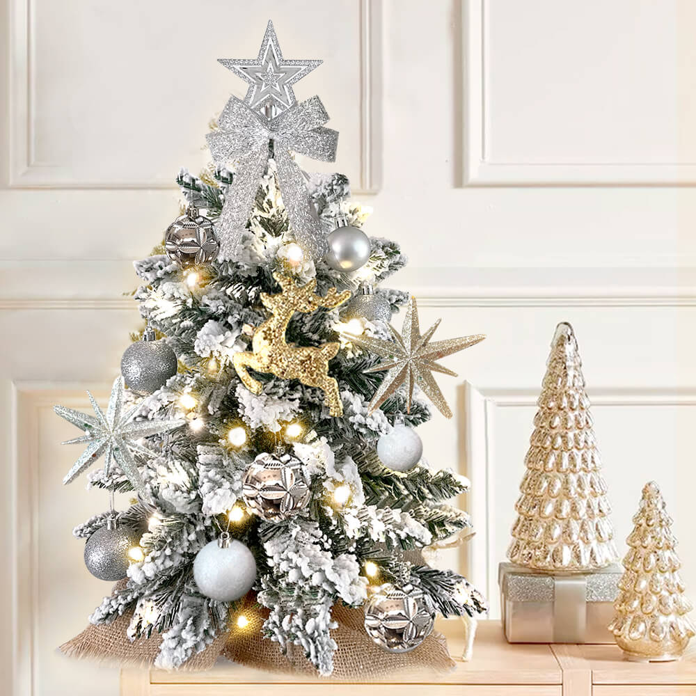 Exquisite Christmas Tree with LED Lights, 2ft Small Tabletop Mini White Artificial Xmas Tree with Christmas Ornaments Default Title