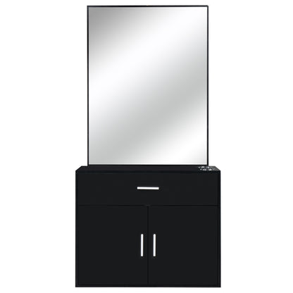 Chipboard linen top 1 drawer 1 door with mirror Salon cabinet black