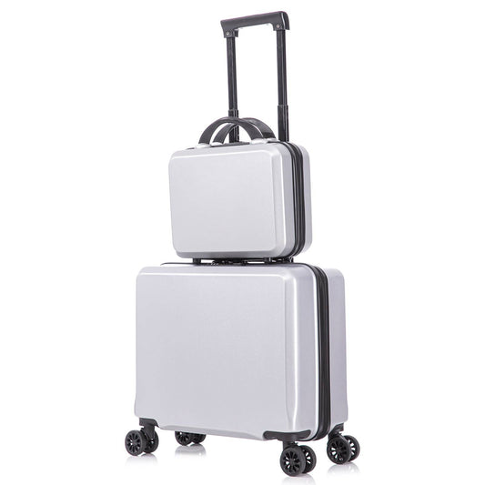 2 Piece Travel Luggage Set Hardshell Suitcase with Spinner Wheels 18” Underseat luggage and 14” Cosmetic Travel case Toiletry box Silver
