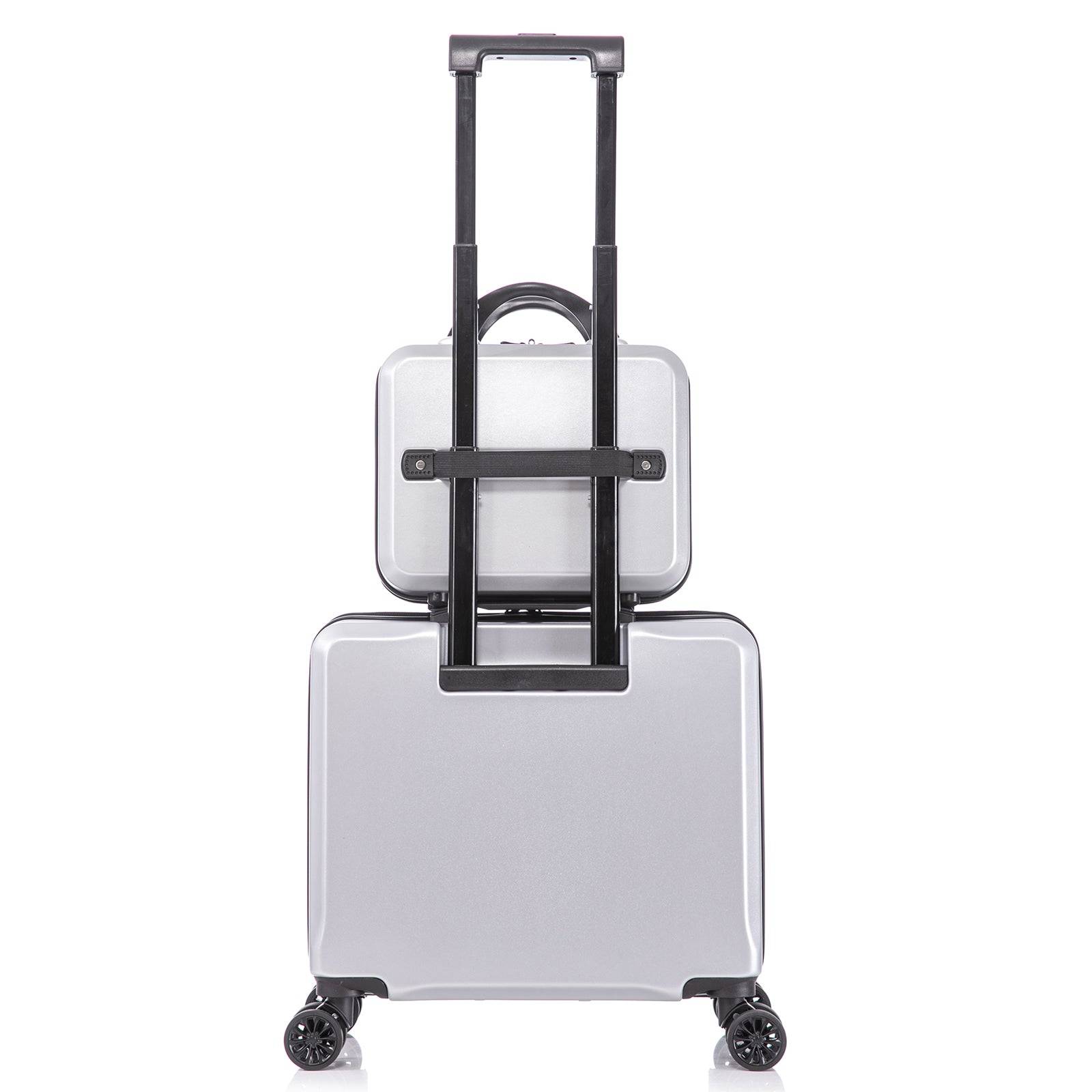 2 Piece Travel Luggage Set Hardshell Suitcase with Spinner Wheels 18” Underseat luggage and 14” Cosmetic Travel case Toiletry box Silver