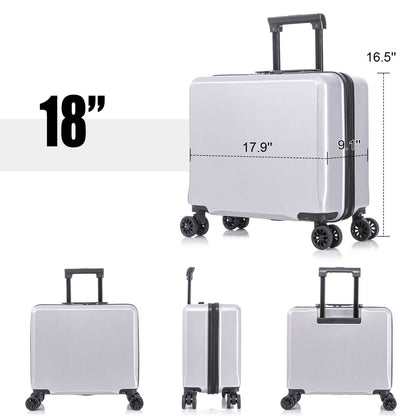 2 Piece Travel Luggage Set Hardshell Suitcase with Spinner Wheels 18” Underseat luggage and 14” Cosmetic Travel case Toiletry box  Silver