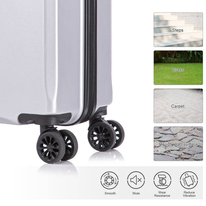 2 Piece Travel Luggage Set Hardshell Suitcase with Spinner Wheels 18” Underseat luggage and 14” Cosmetic Travel case Toiletry box  Silver