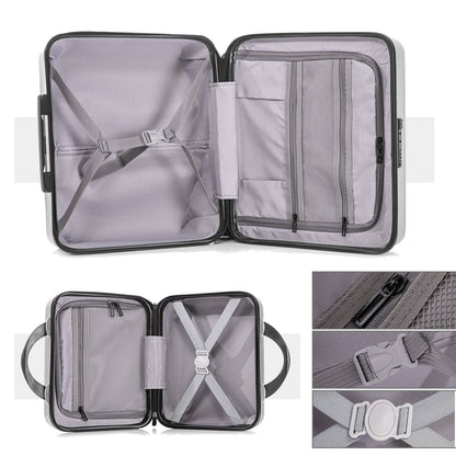 2 Piece Travel Luggage Set Hardshell Suitcase with Spinner Wheels 18” Underseat luggage and 14” Cosmetic Travel case Toiletry box  Silver