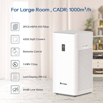 Lifubide Large Room Air Purifier, H13 True HEPA,4555 Sq.Ft Coverage,24dB Low Noise For Bedroom, Removal Of 99.99% 0.01 Microns Particles