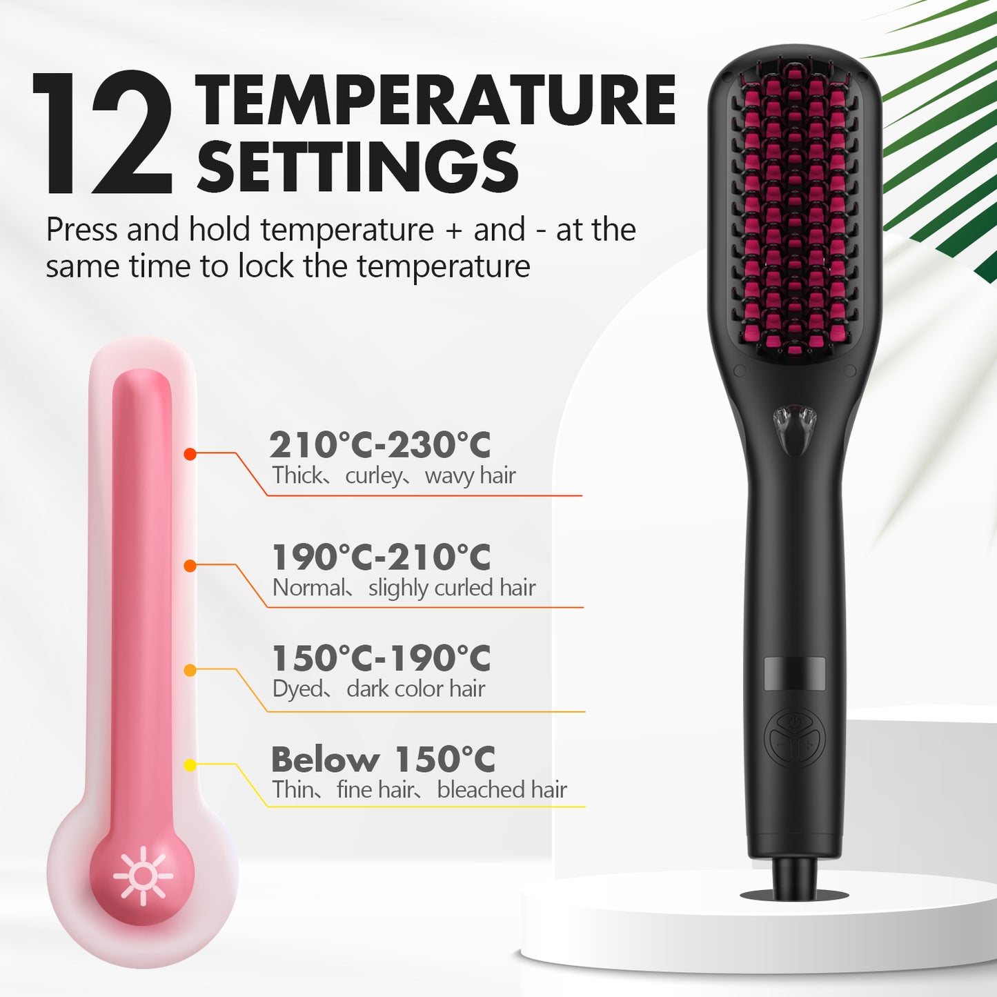 Hair Straightener Brush with Ionic Generator by MiroPure, 30 Seconds Fast MCH Ceramic Even Heating, 11 Temperature Settings, 60 Minutes Auto-off.
