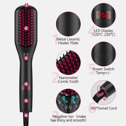 Hair Straightener Brush with Ionic Generator by MiroPure, 30 Seconds Fast MCH Ceramic Even Heating, 11 Temperature Settings, 60 Minutes Auto-off.