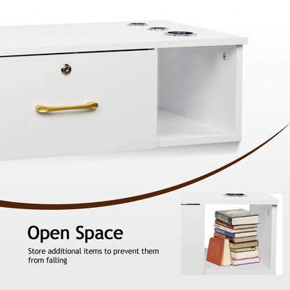 15cm E0 chipboard pitted surface, two drawers and three holes with lock, salon cabinet, white