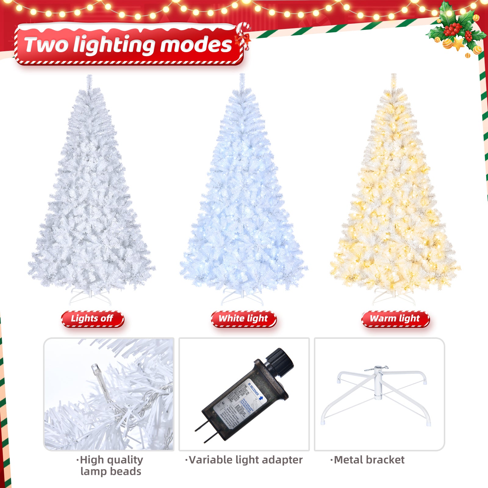 8ft White 670 Lights Warm Color 8 Modes 2008 Branch Christmas Tree White MLNshops]