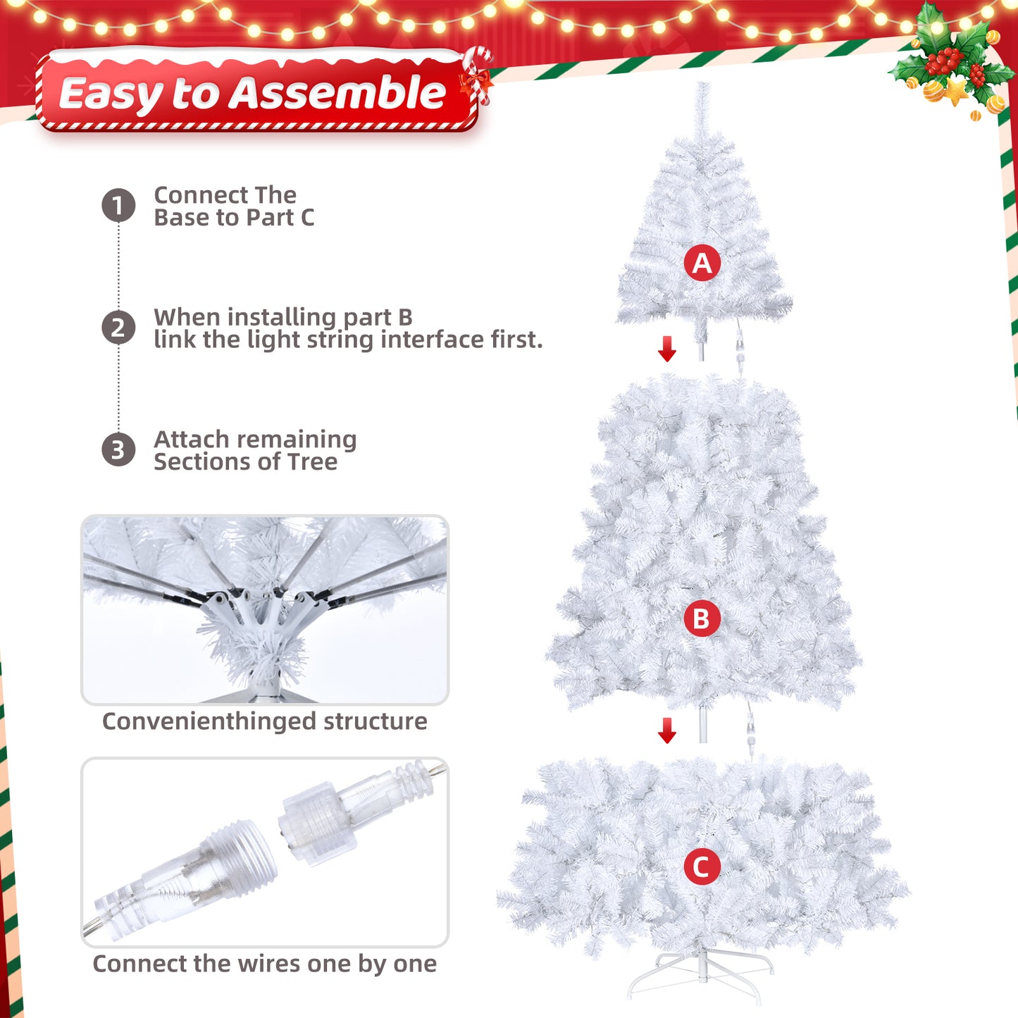 8ft White 670 Lights Warm Color 8 Modes 2008 Branch Christmas Tree White MLNshops]