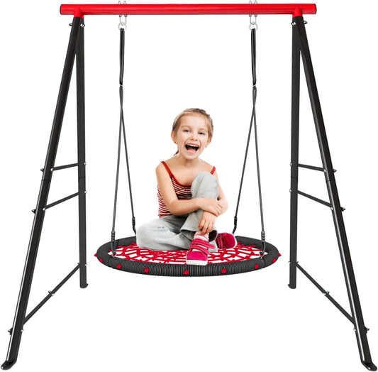 Swing Stand Frame, Swing Set Frame for Both Kids and Adults,880 Lbs Heavy-Duty Metal A-Frame Backyard Swing for Indoor Outdoor, Red(Without Swing)