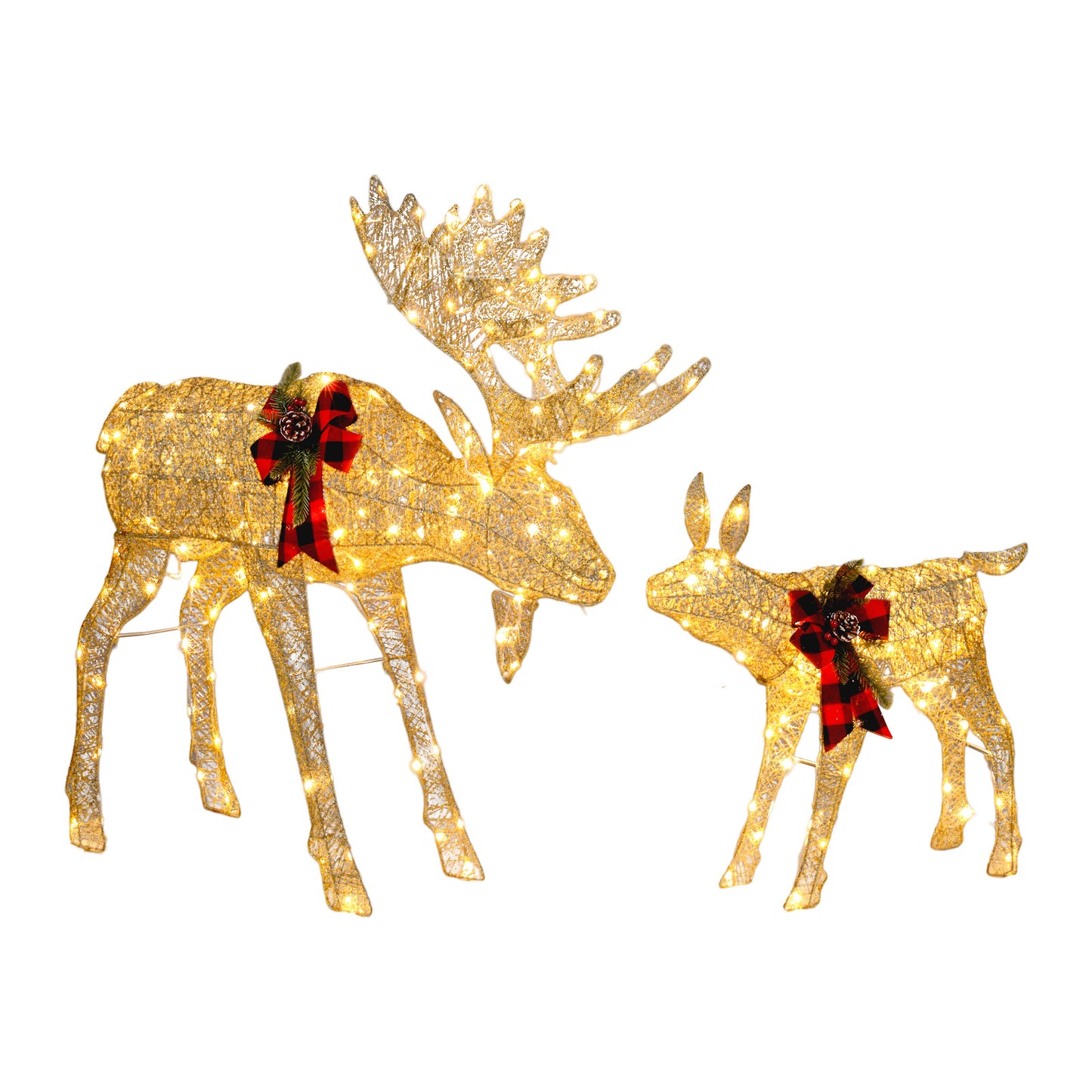 2pcs 4ft 30V 3.6W Moose Family 200LED Leather String Light Garden Moose Decoration Golden Default Title