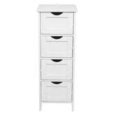 White cabinet with four drawers on a white background