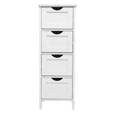 White cabinet with four drawers on a white background