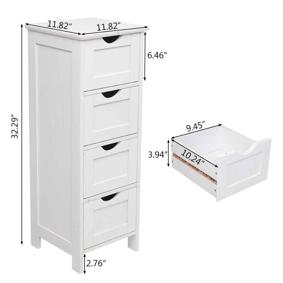 White floor cabinet with dimensions labeled on a white background