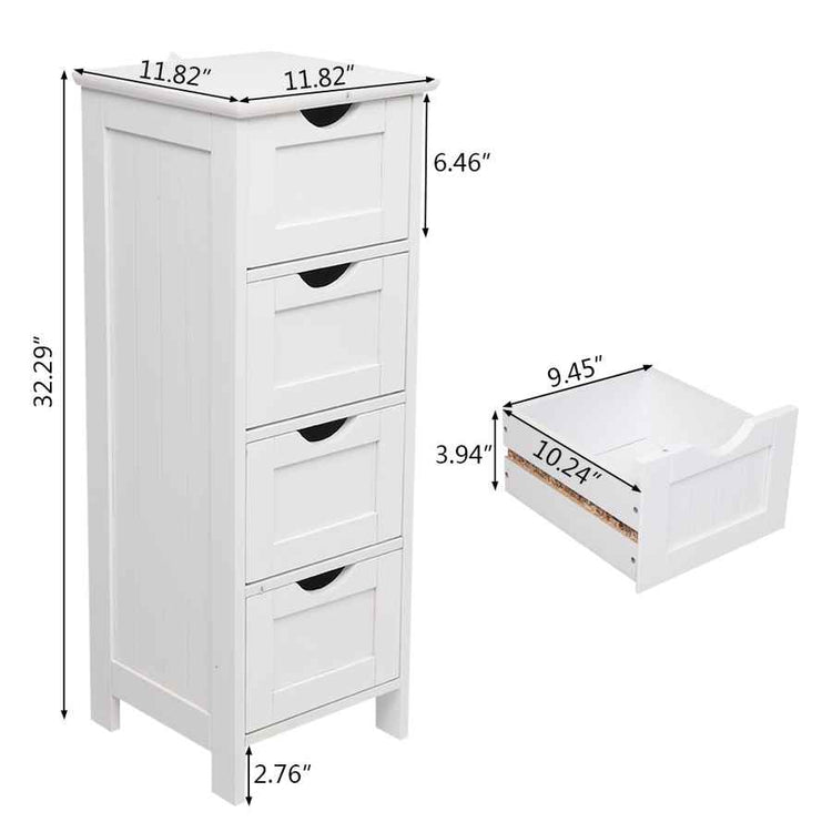 White floor cabinet with dimensions labeled on a white background