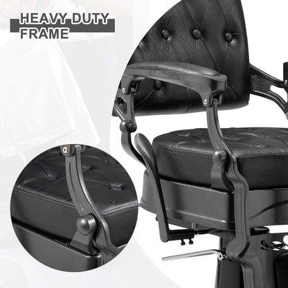 Heavy Duty Vintage Recline Barber Chair Hydraulic with Headrest, Supports up to 550lbs & 360°Rotatable, Professional Salon Beauty Spa Equipment
